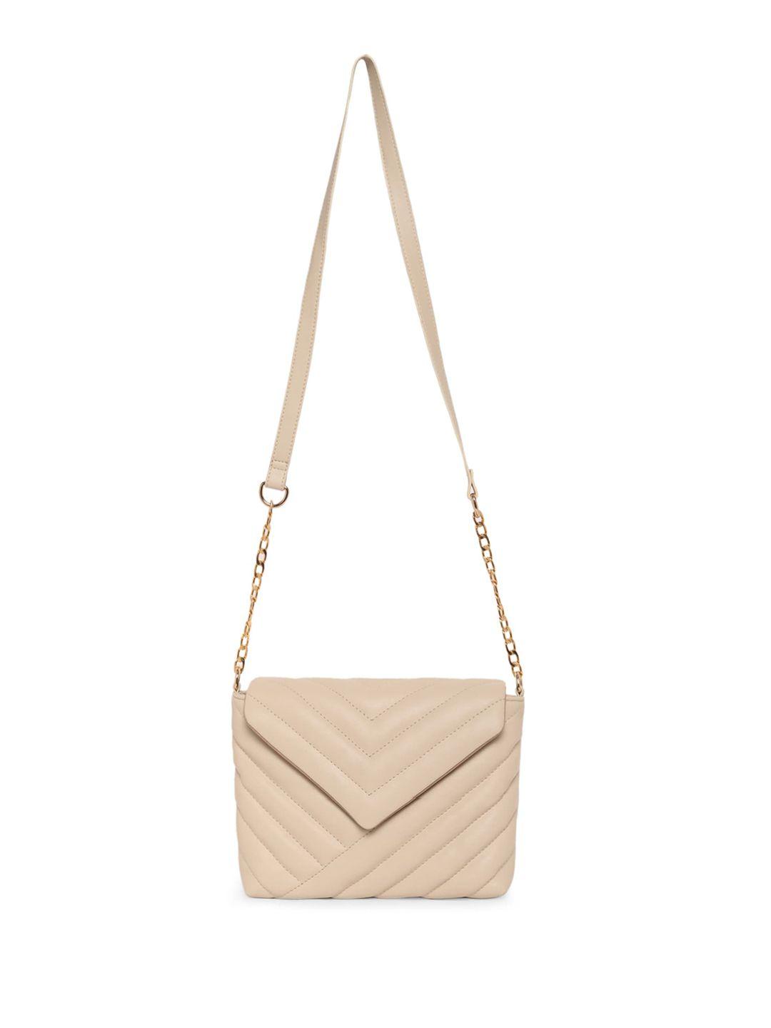 dressberry off white structured sling bag with quilted