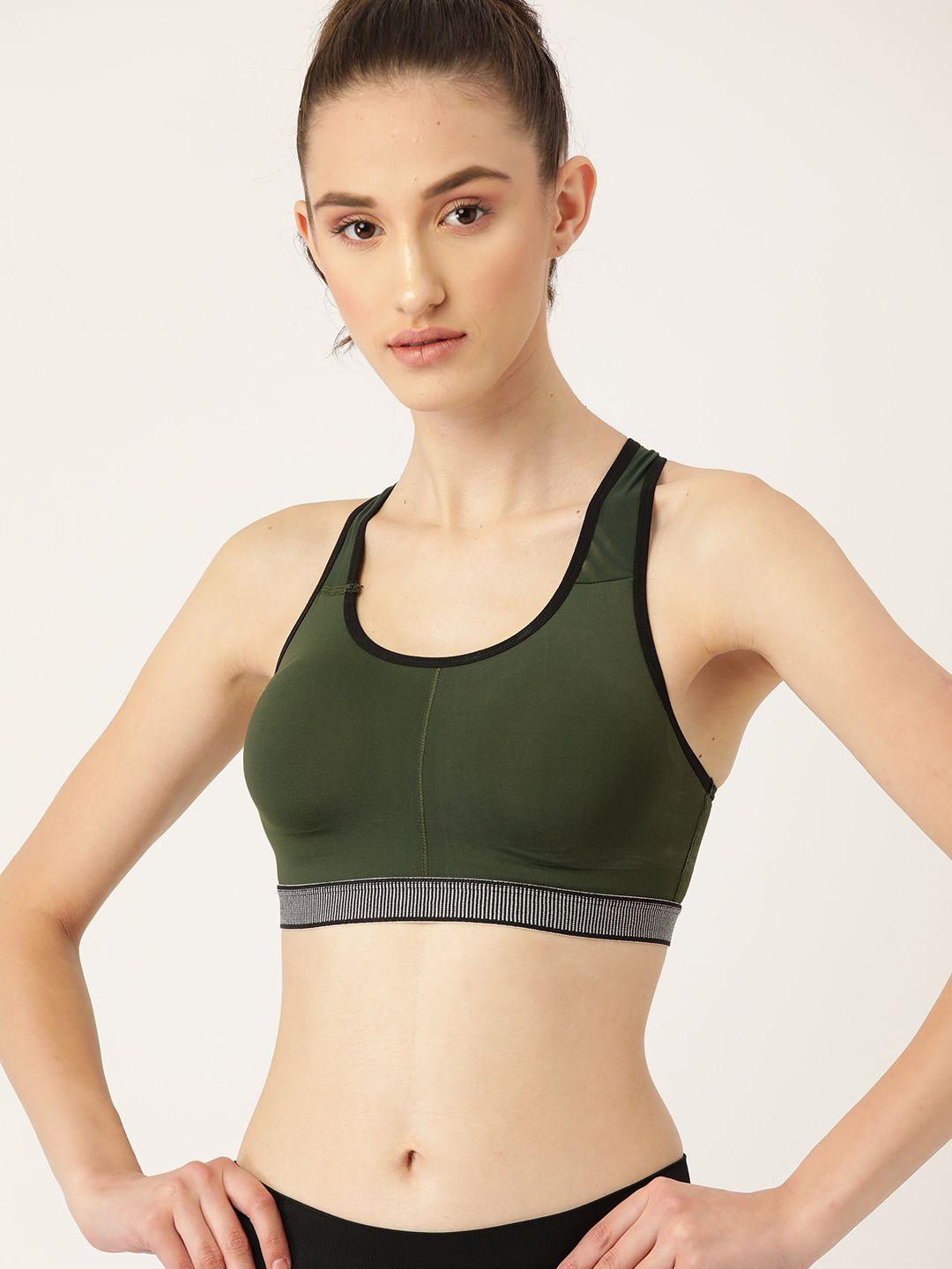 dressberry olive green solid workout bra - lightly padded