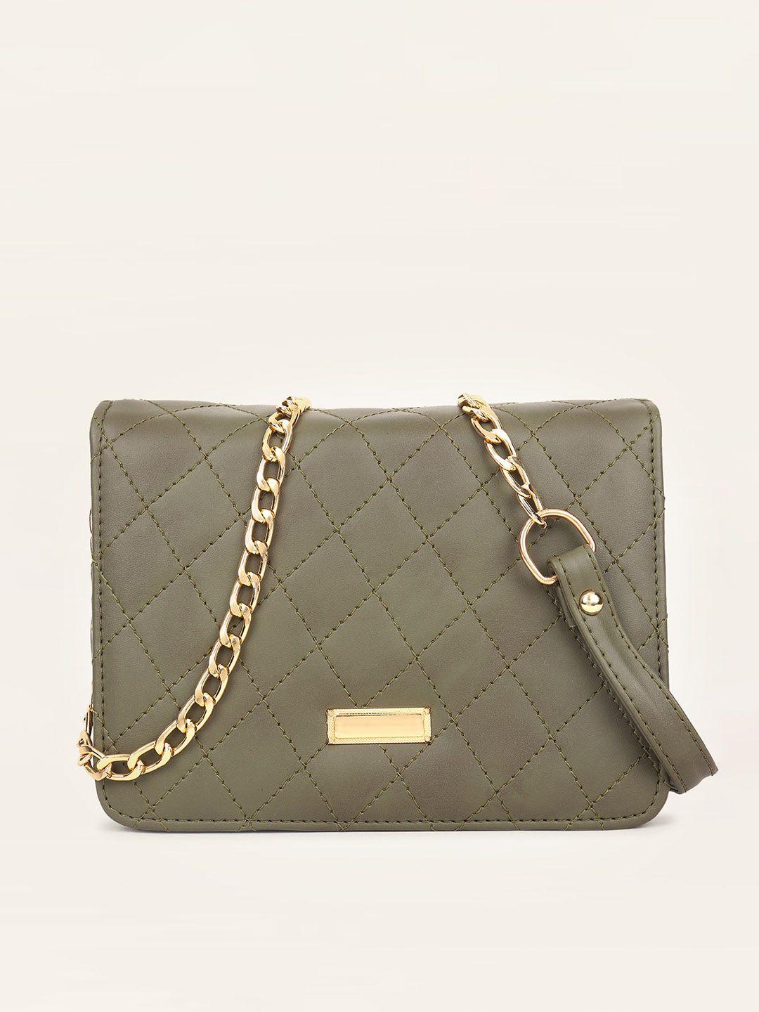 dressberry olive green structured sling bag with quilted
