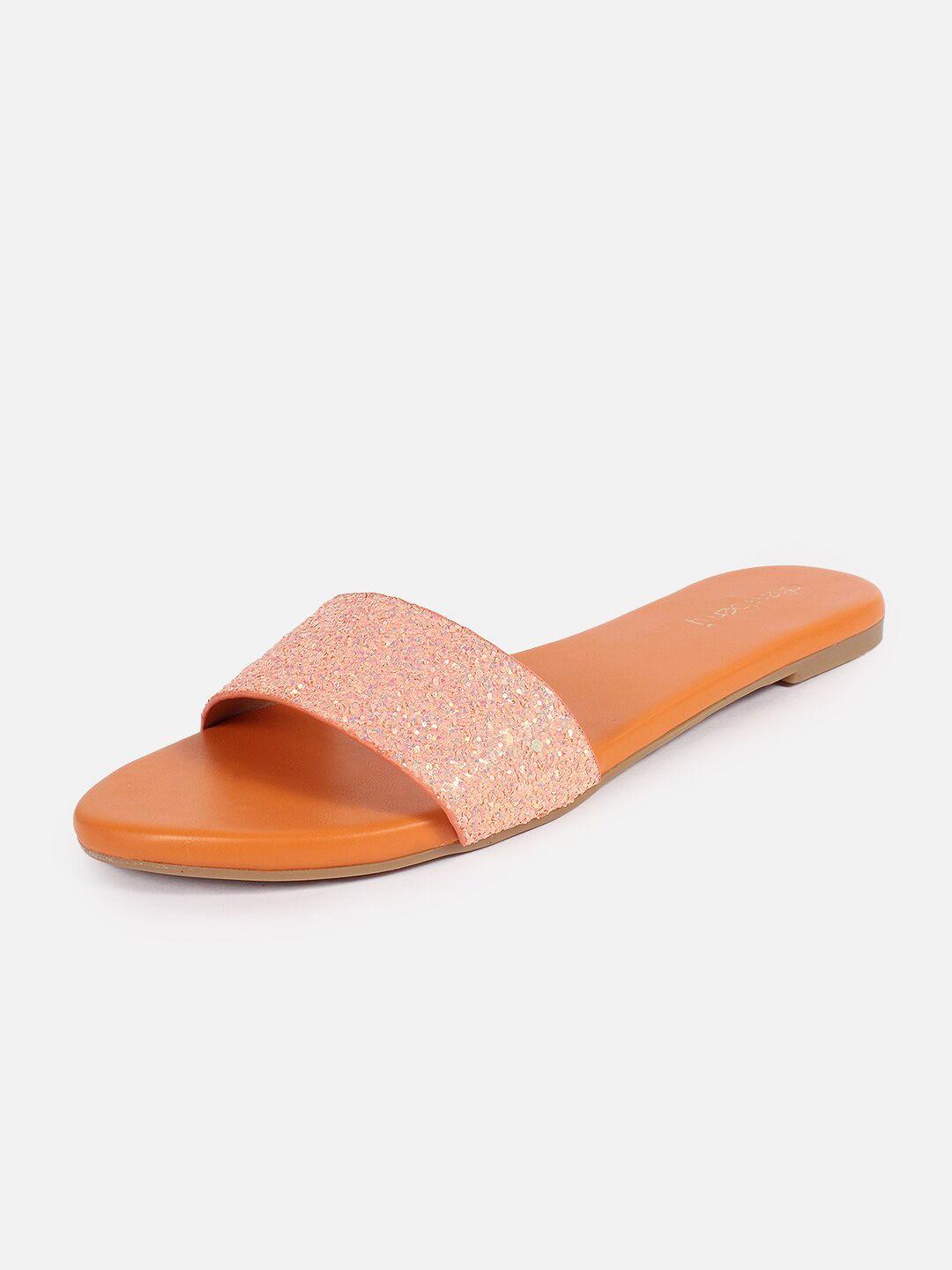 dressberry orange embellished open toe flats