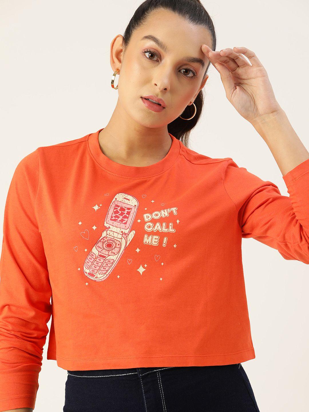 dressberry orange graphic printed crop top