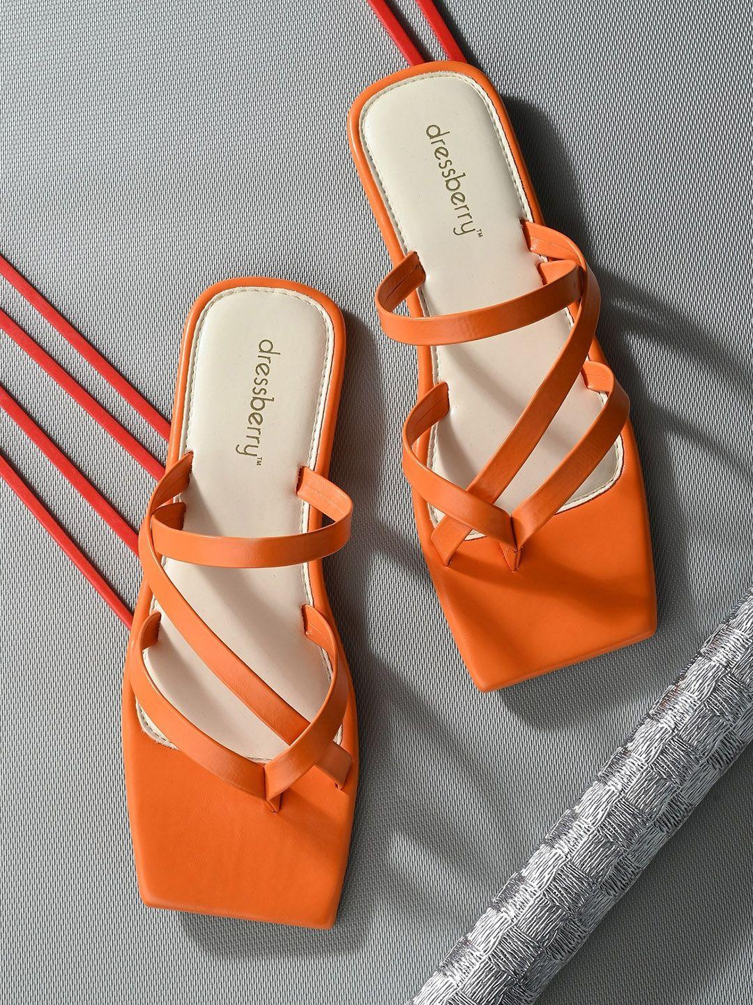 dressberry orange square toe open toe flats