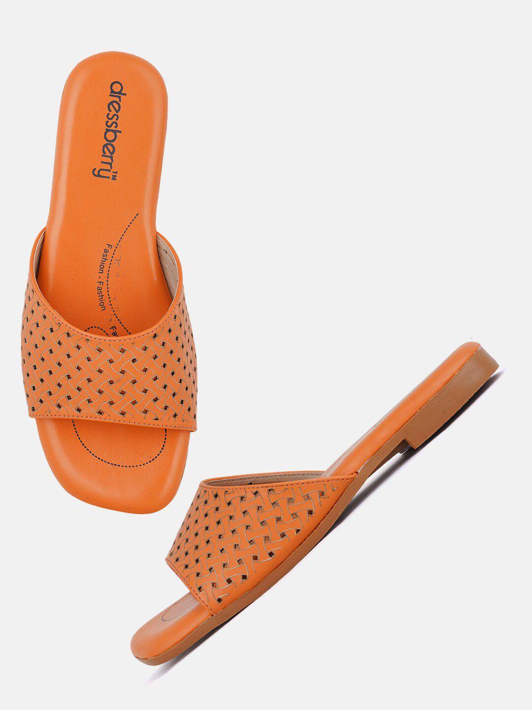 dressberry orange textured open toe flats