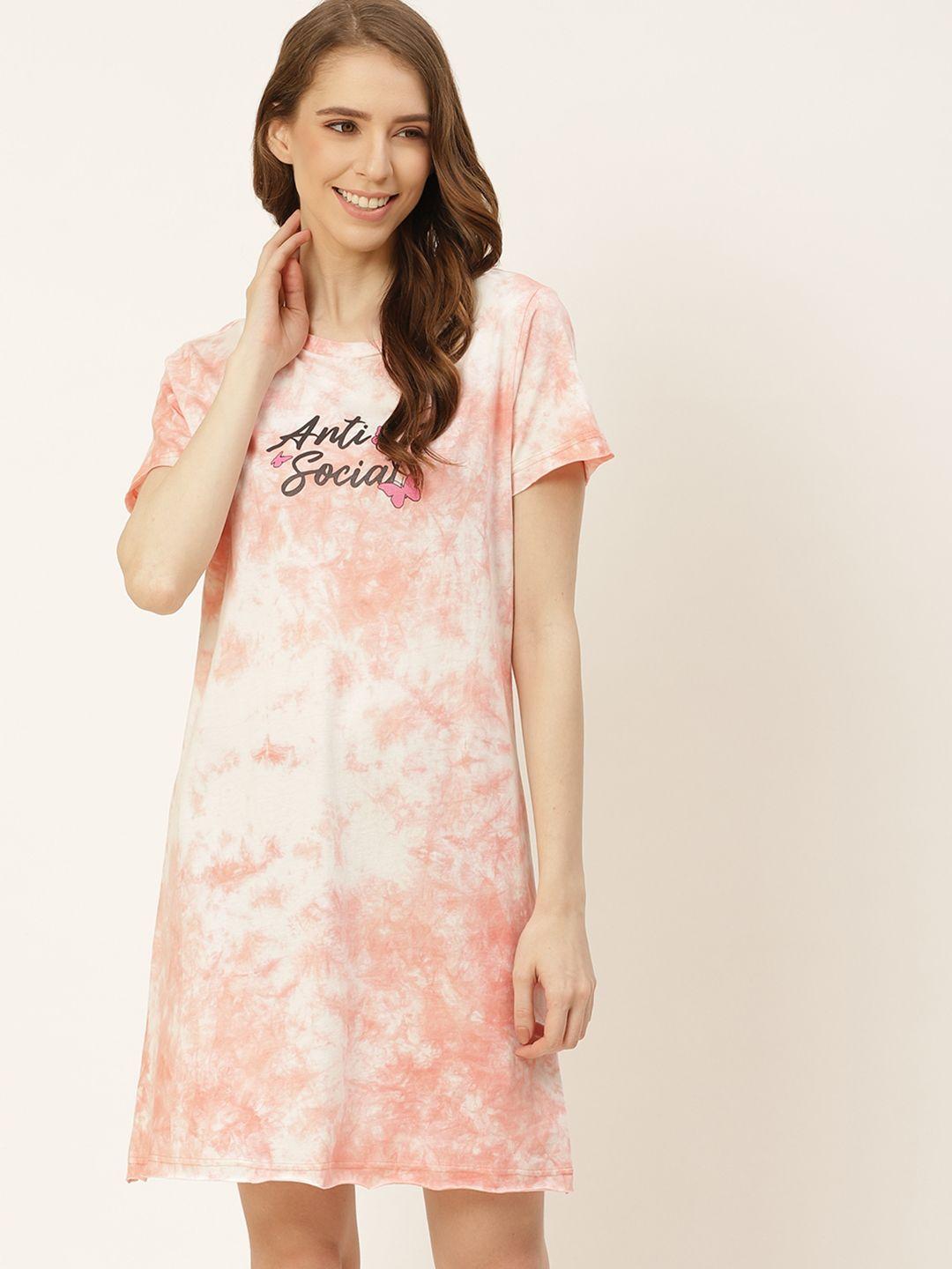 dressberry peach coloured & black pure cotton printed nightdress