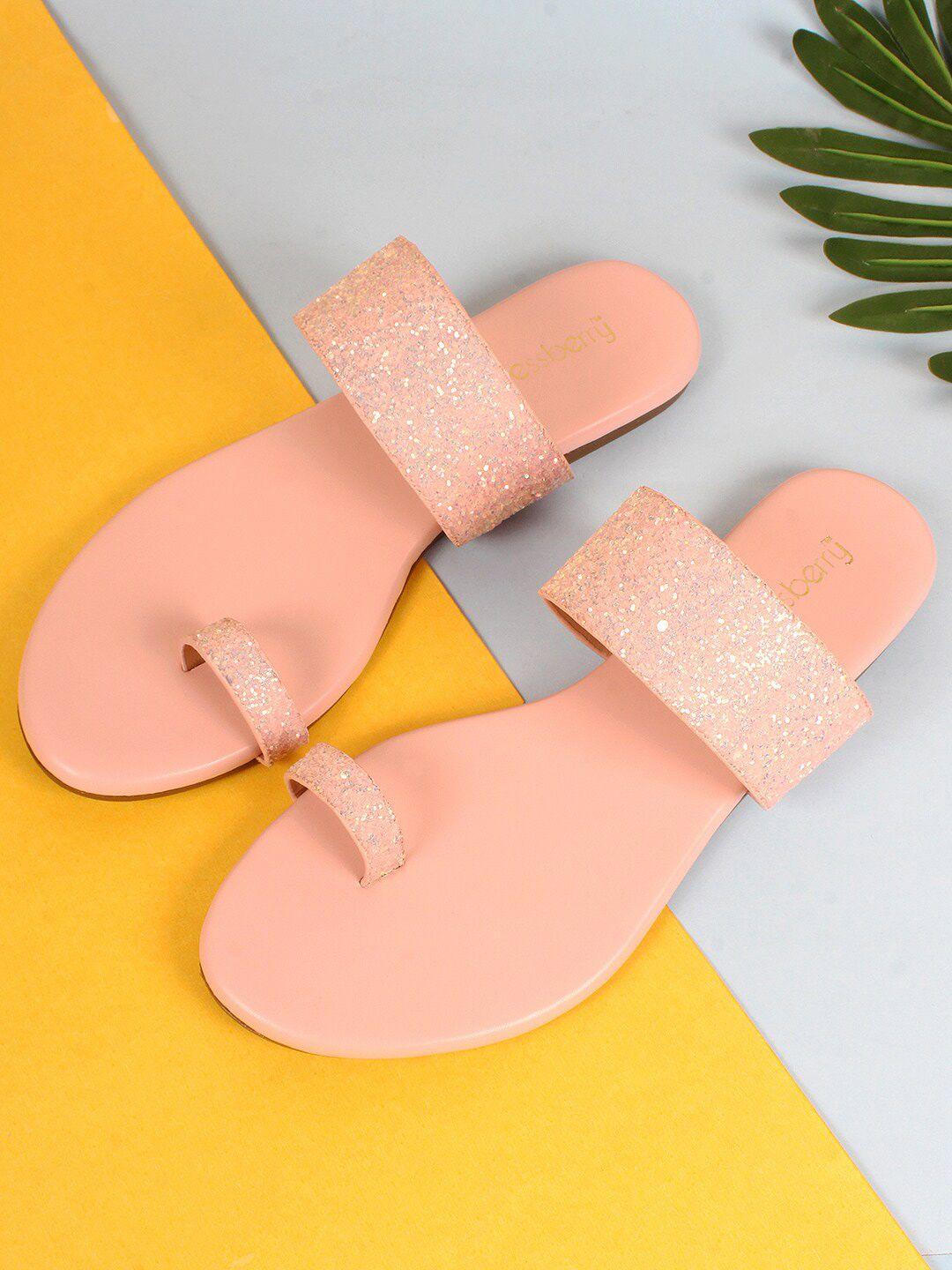 dressberry peach-coloured embellished one toe flats