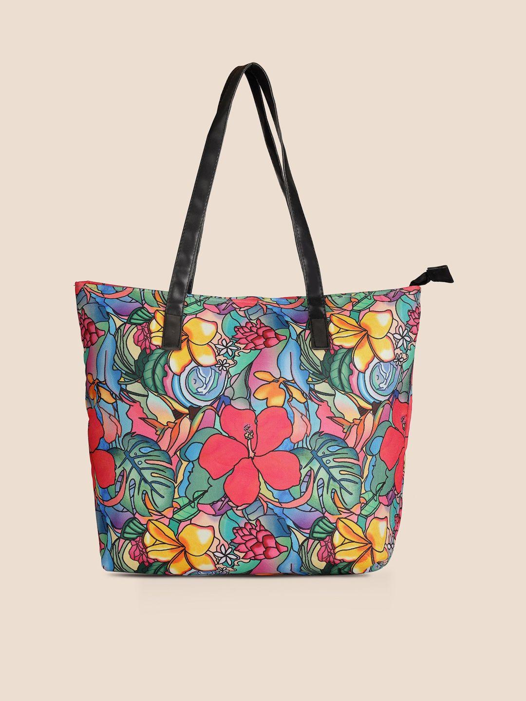 dressberry pink & blue floral printed oversized shopper tote bag