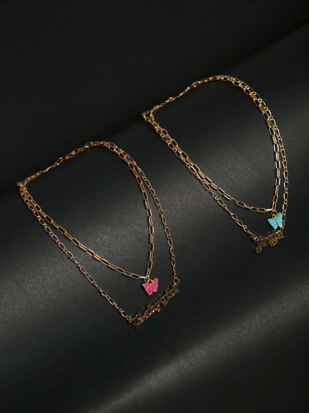 dressberry pink & blue set of 2 gold-plated layered chain