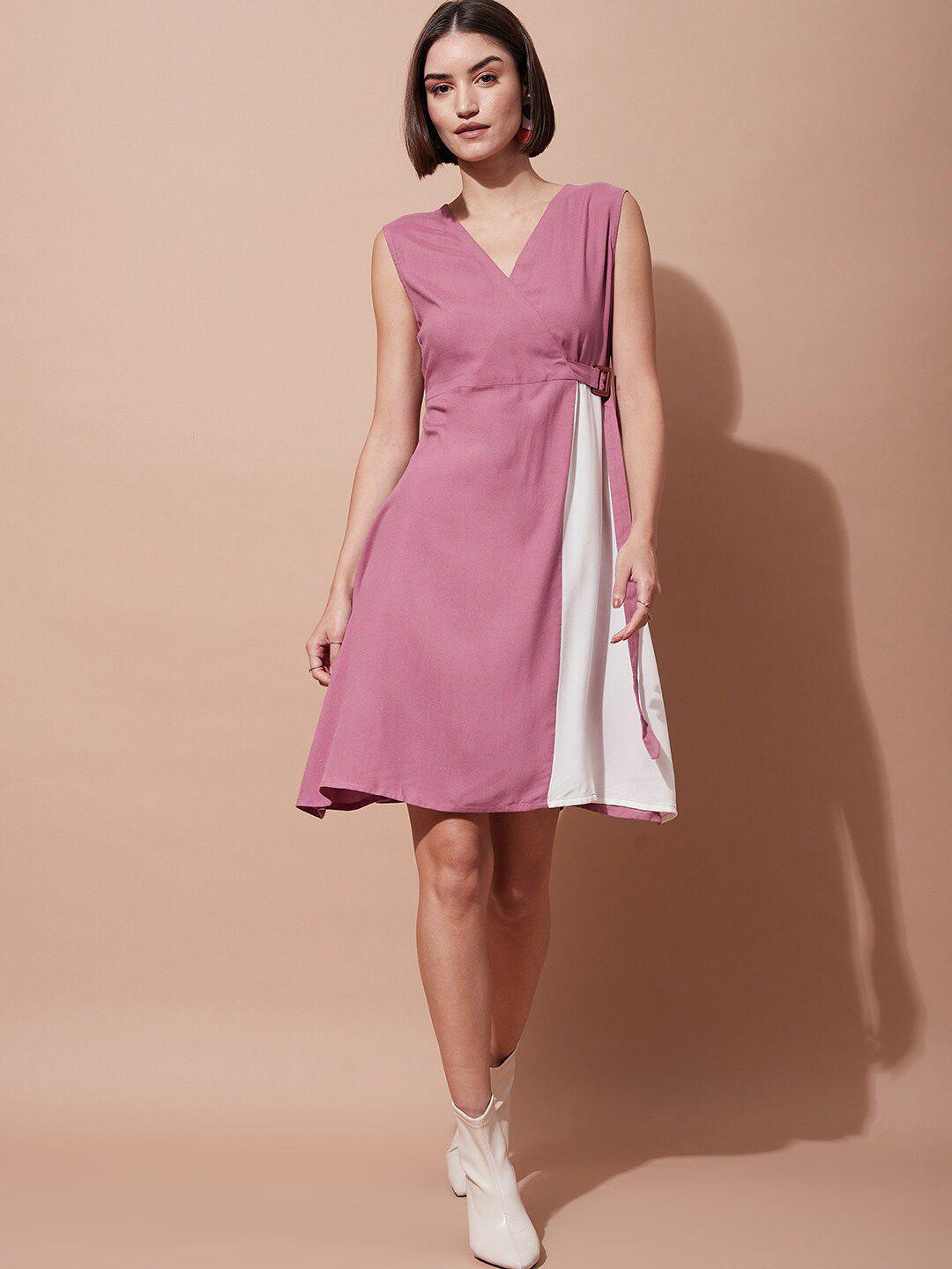 dressberry pink & white colourblocked a-line dress