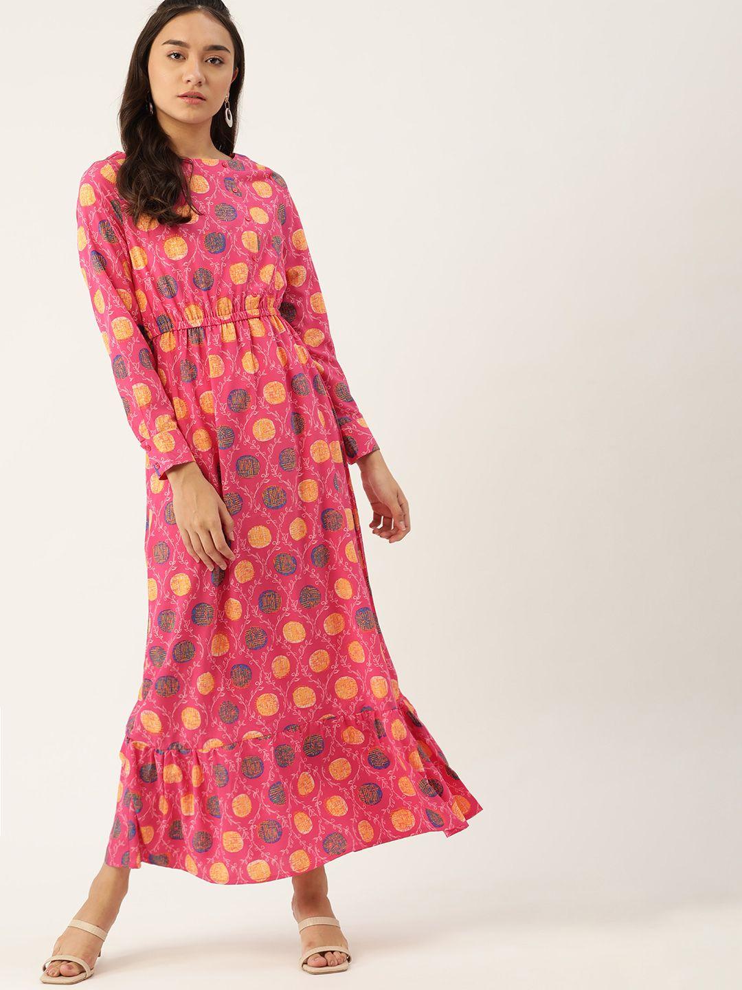 dressberry pink & yellow floral maxi dress