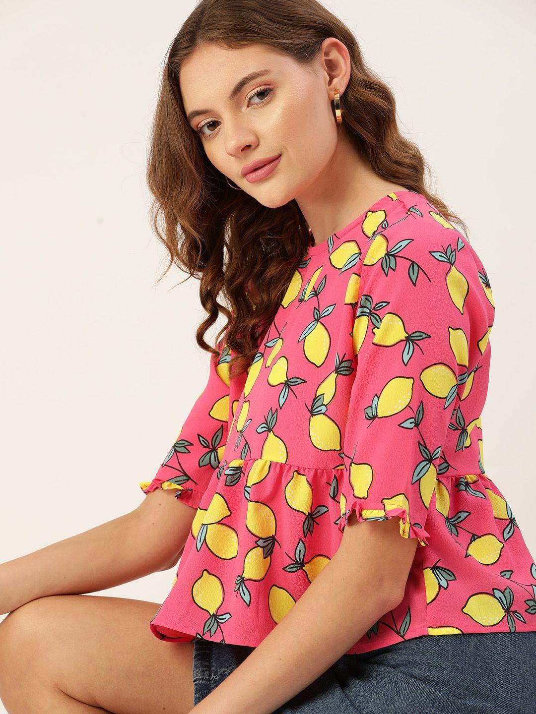 dressberry pink & yellow print top