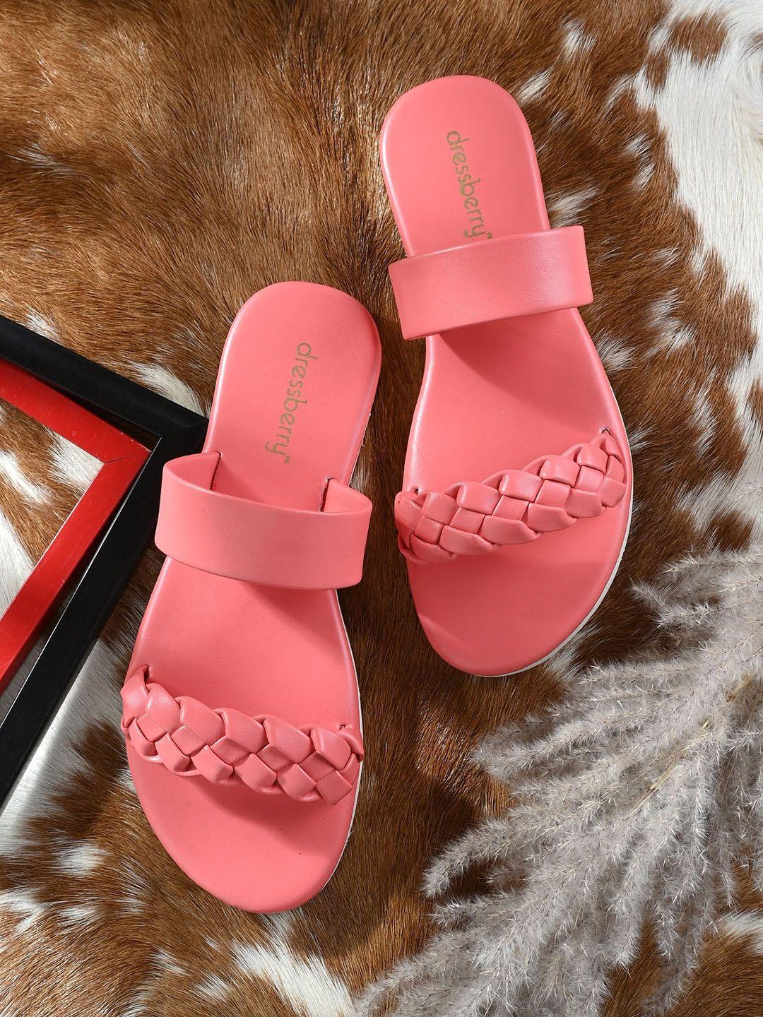 dressberry pink braided strap open toe flats