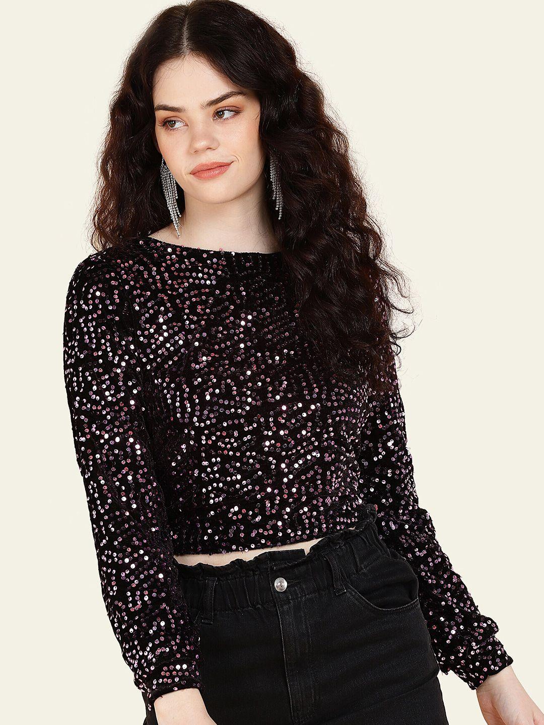 dressberry pink embellished  velvet crop top