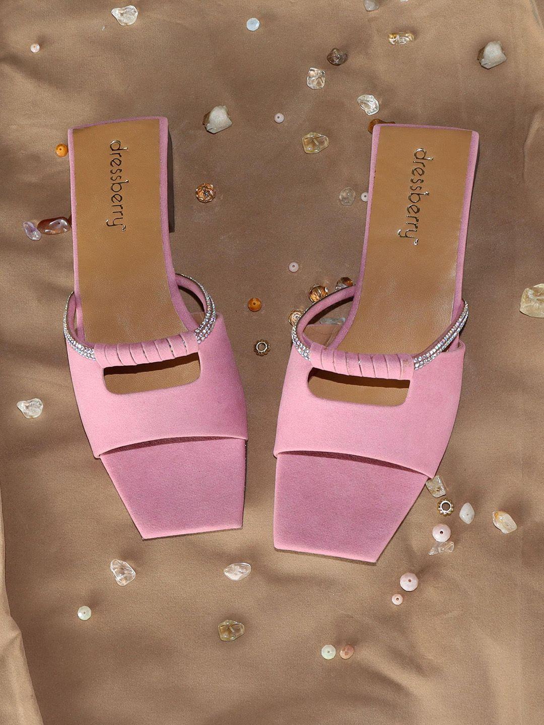 dressberry pink embellished open toe  mules