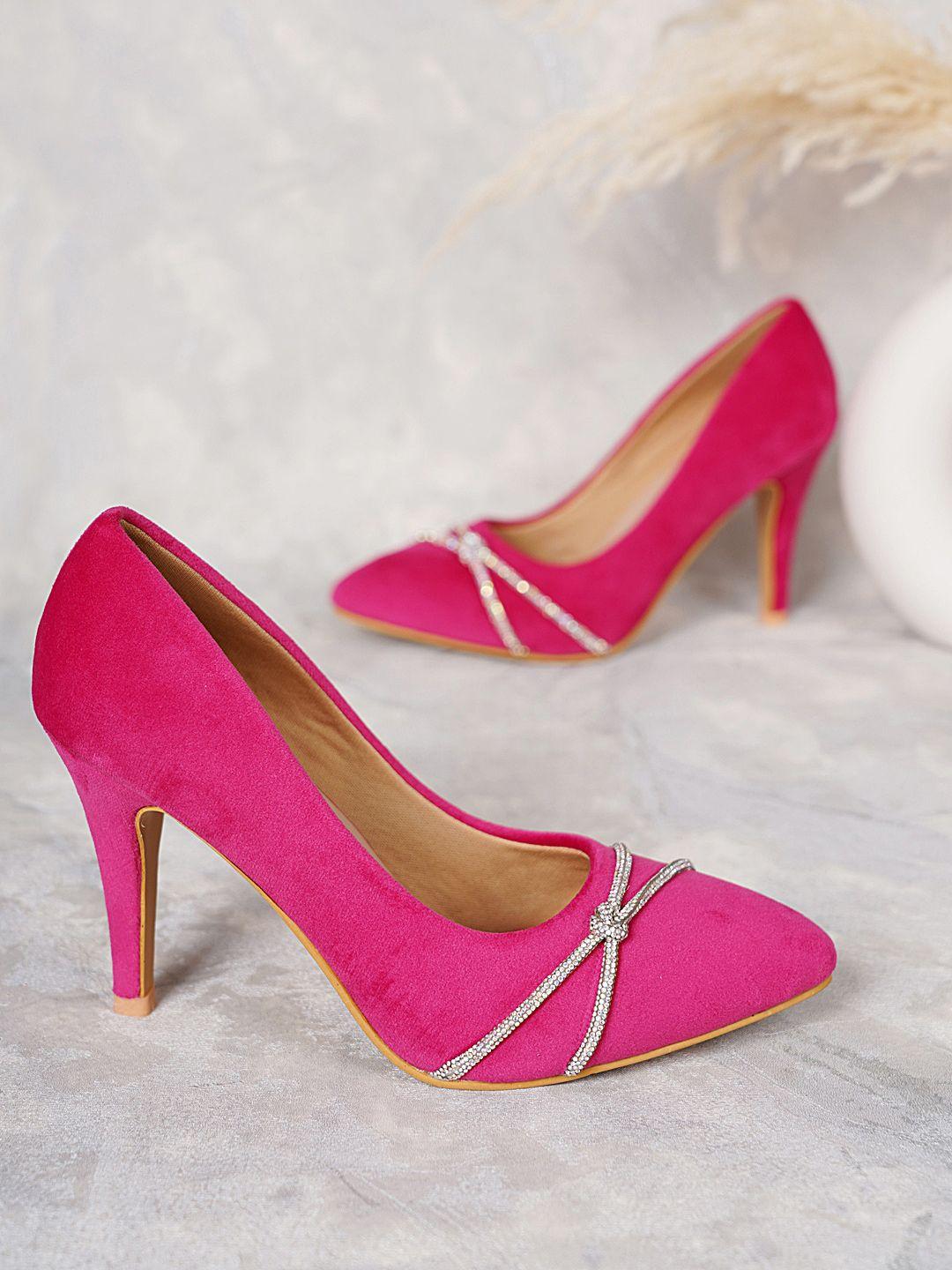 dressberry pink embellished velvet pumps heels
