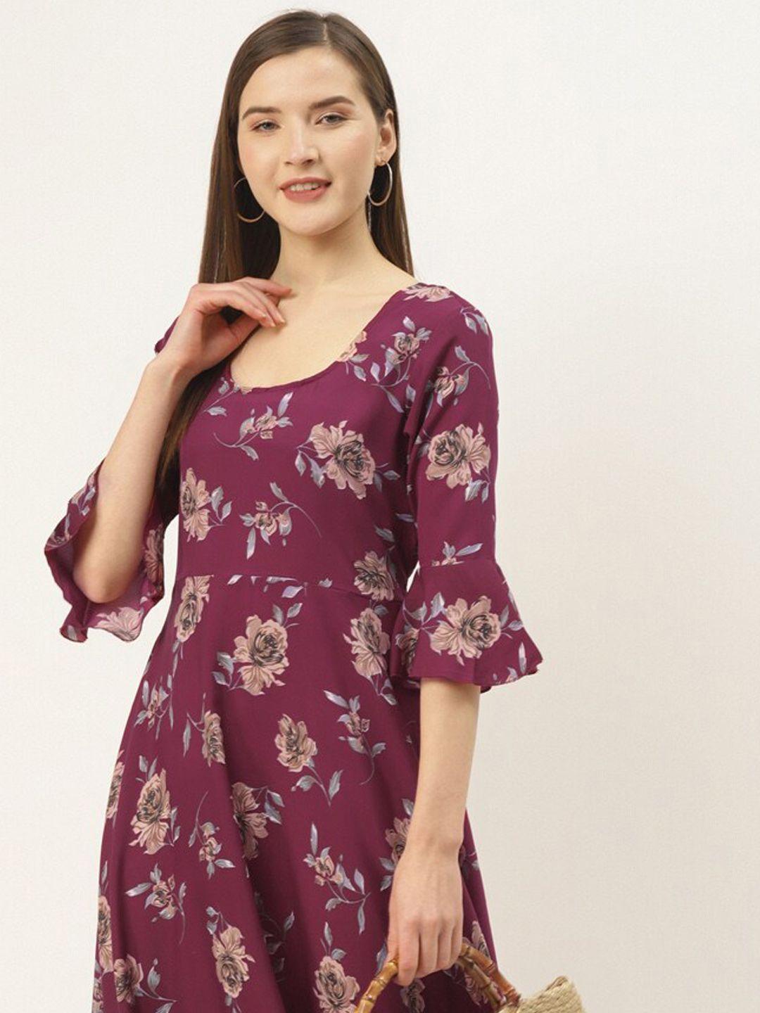 dressberry pink floral print bell sleeve crepe maxi dress