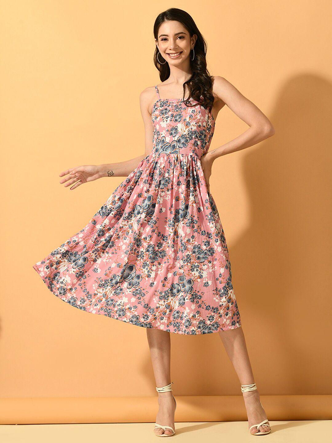 dressberry pink floral print crepe empire midi dress