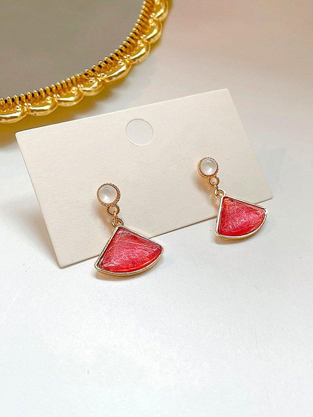 dressberry pink gold-plated triangular crystal-studded drop earrings