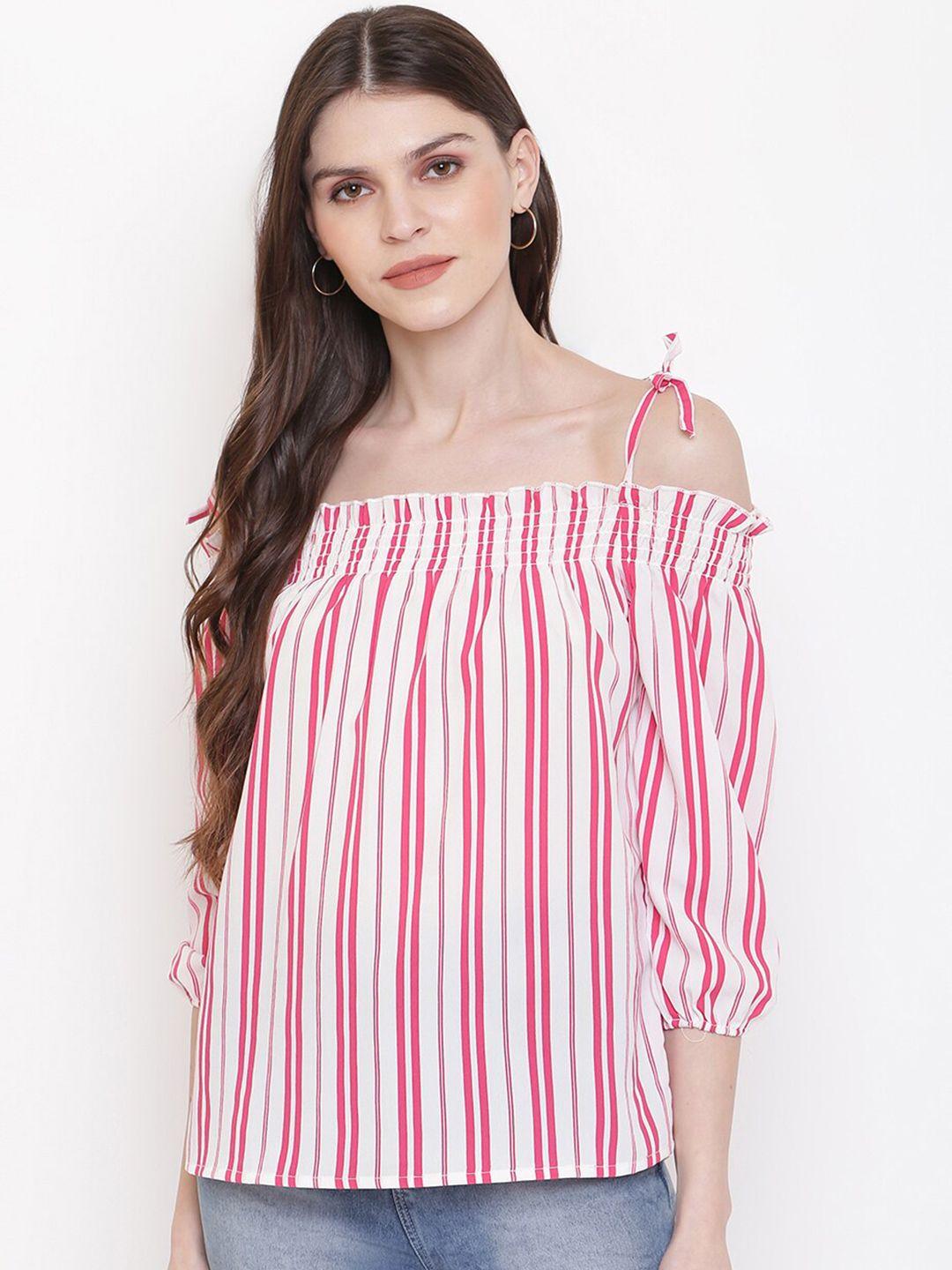 dressberry pink striped off-shoulder crepe bardot top