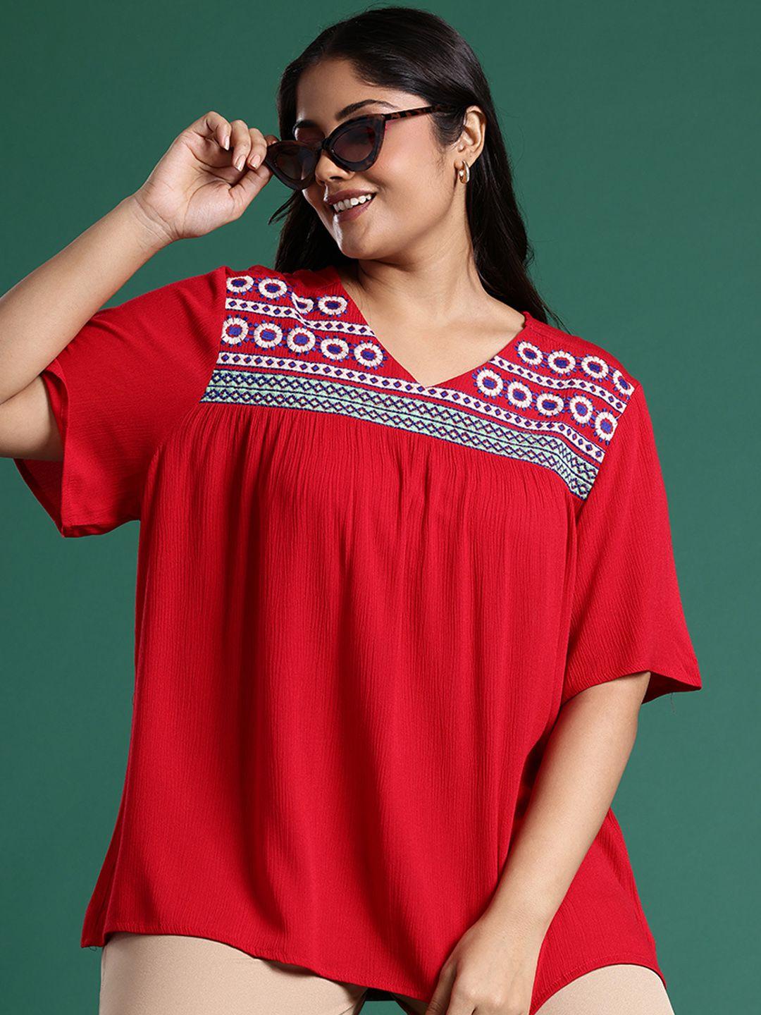 dressberry plus size embroidered flared sleeve top