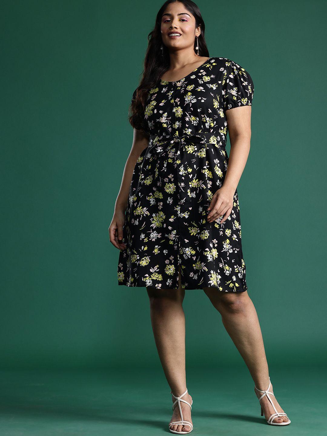 dressberry plus size floral print a-line dress