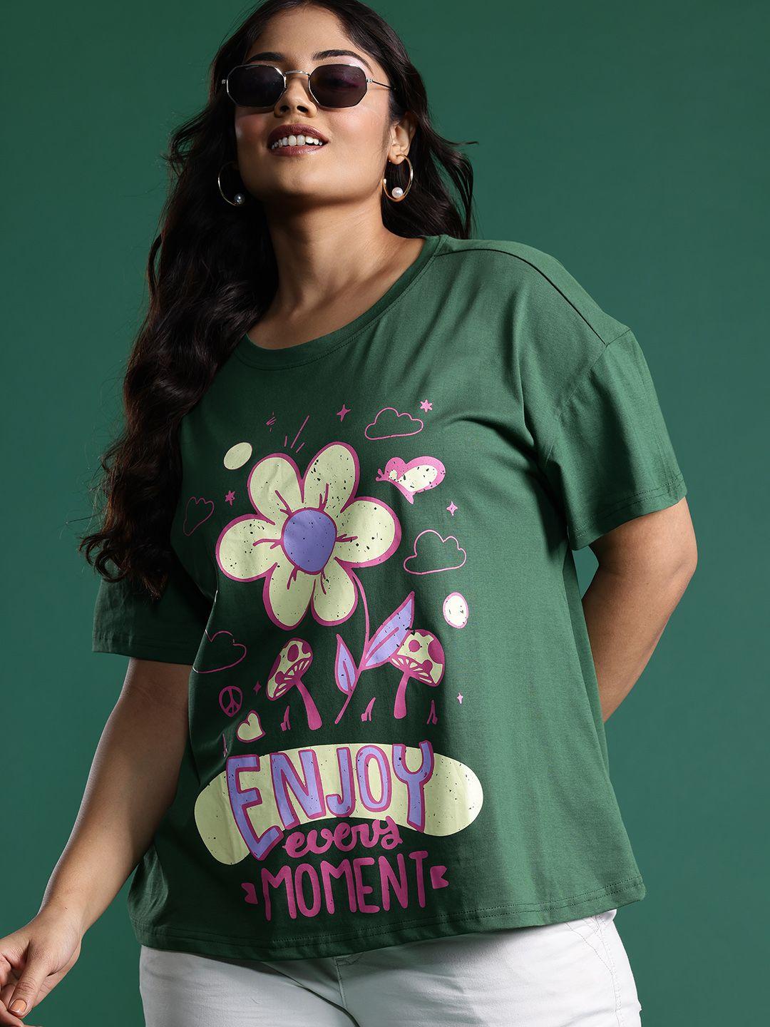 dressberry plus size floral printed drop-shoulder sleeves pure cotton t-shirt