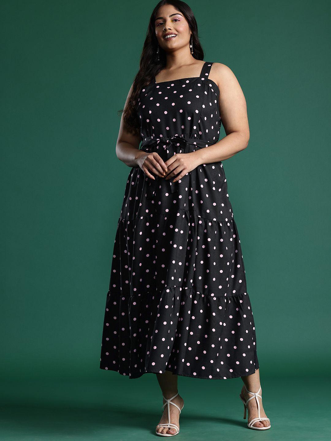 dressberry plus size polka dots print tiered midi dress