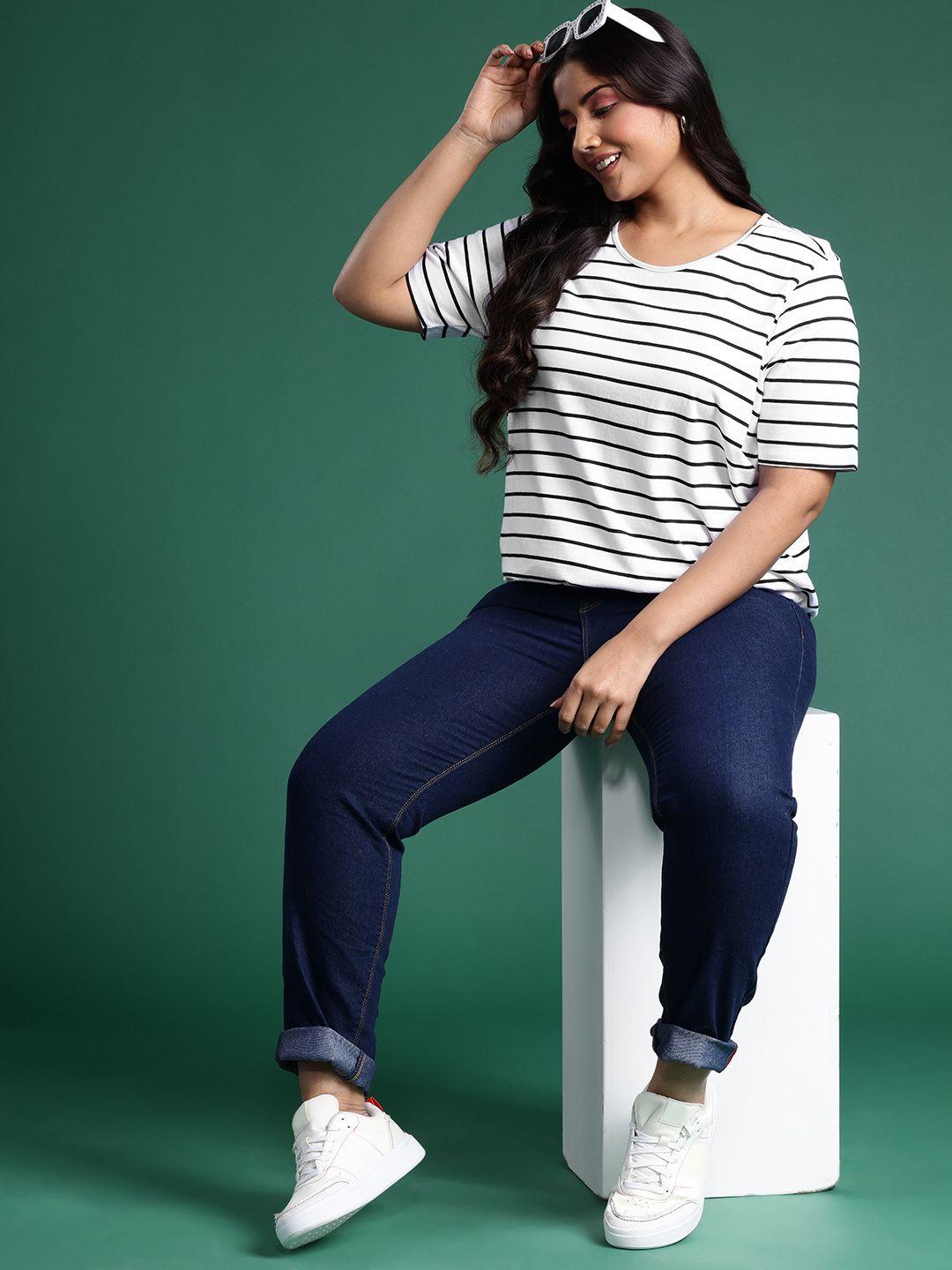 dressberry plus size striped monochrome pure cotton t-shirt