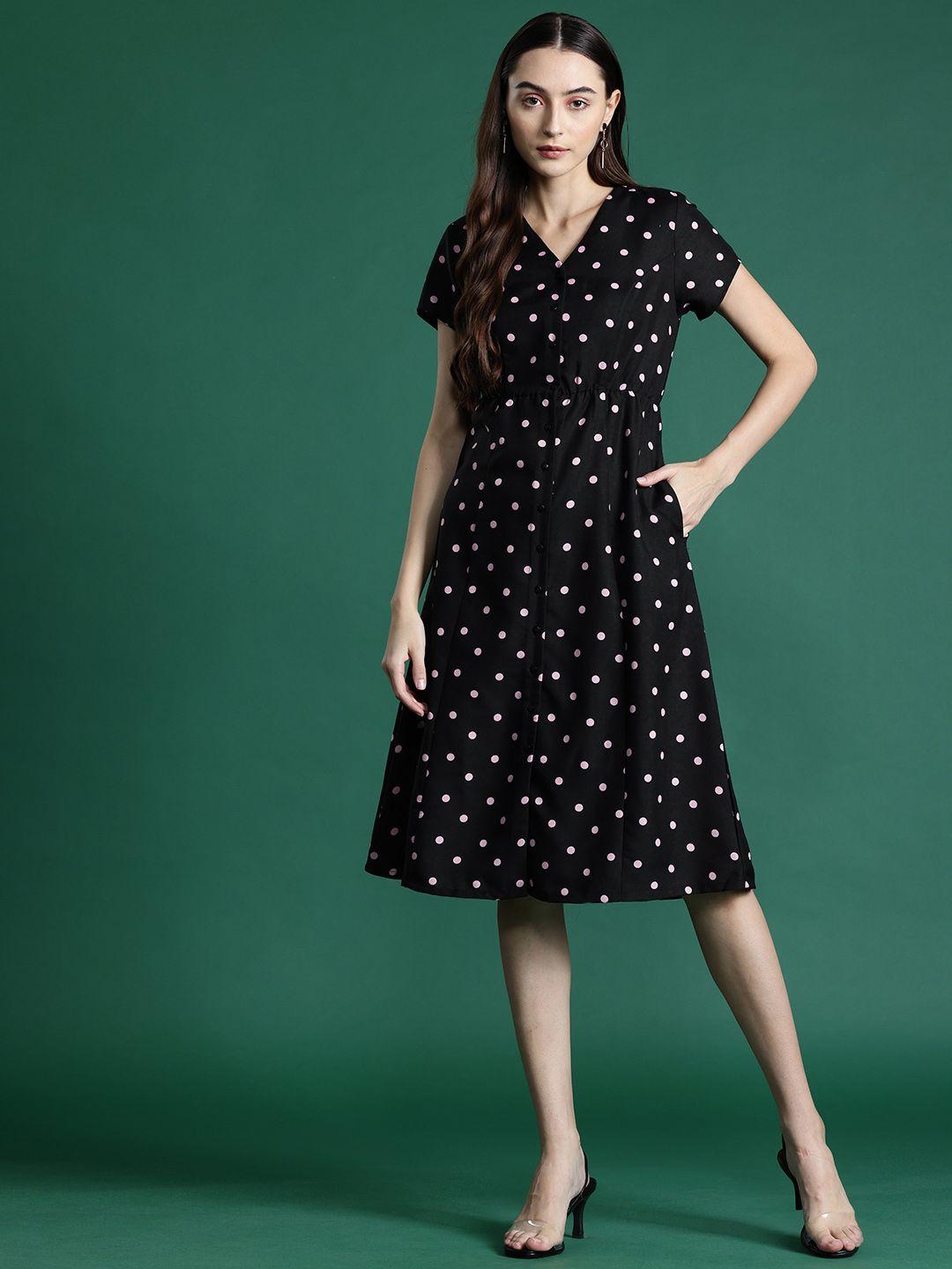 dressberry polka dot print crepe a-line midi dress