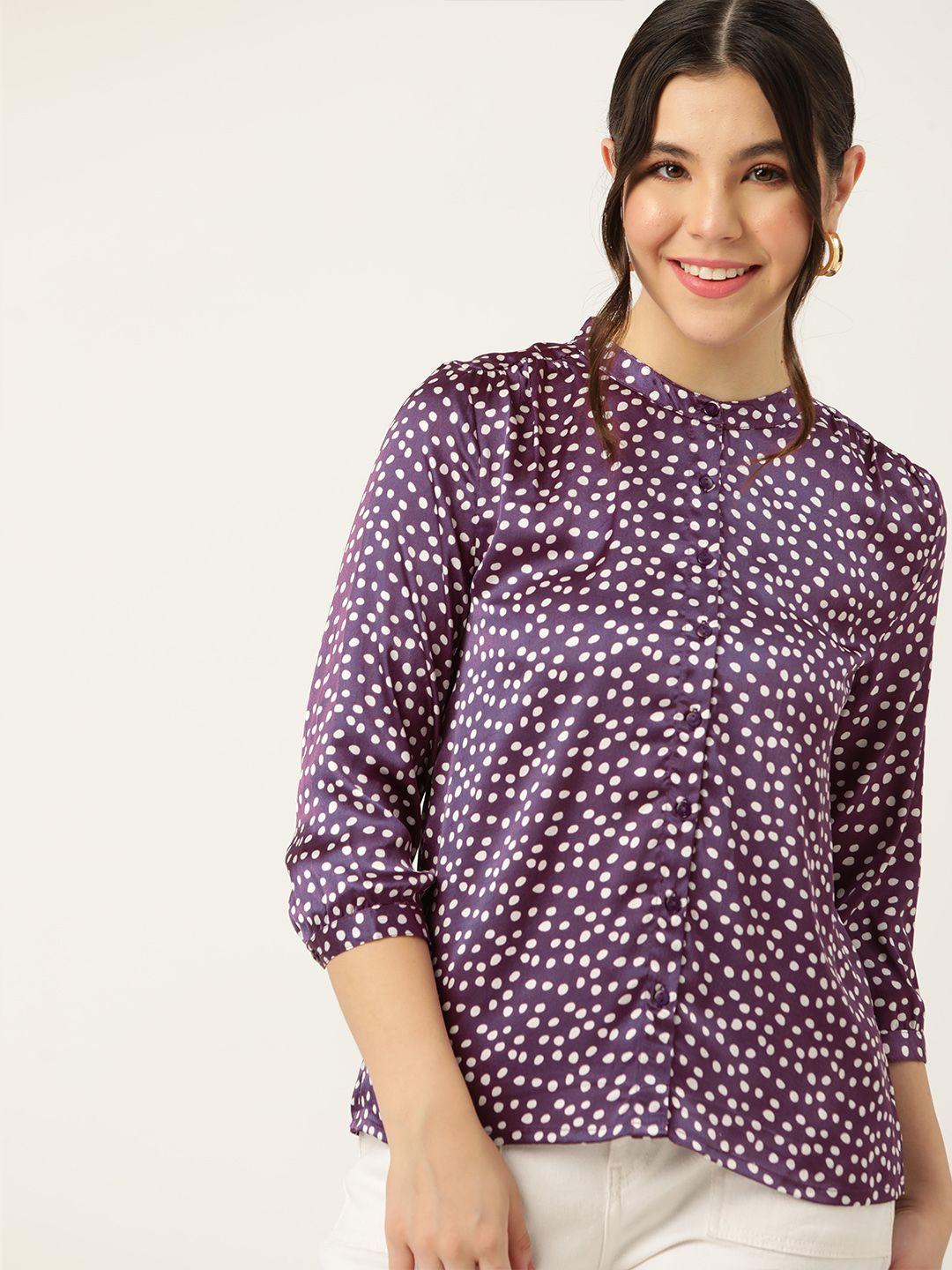 dressberry polka dots print satin shirt-style top