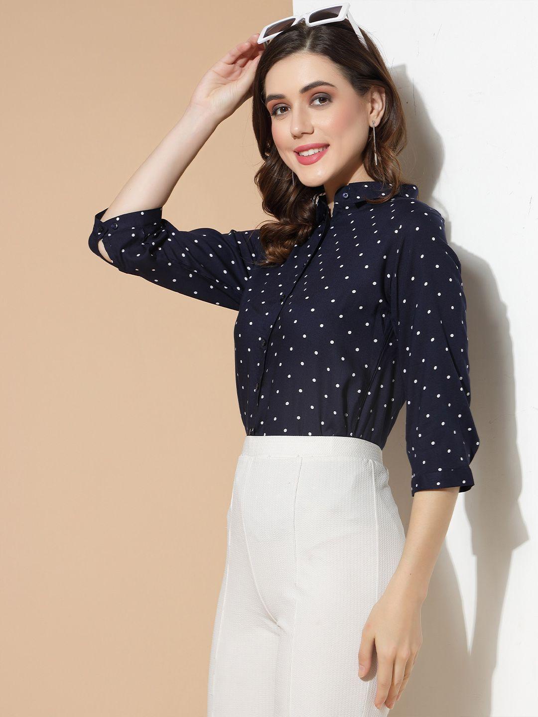 dressberry polka dots printed spread collar formal shirt