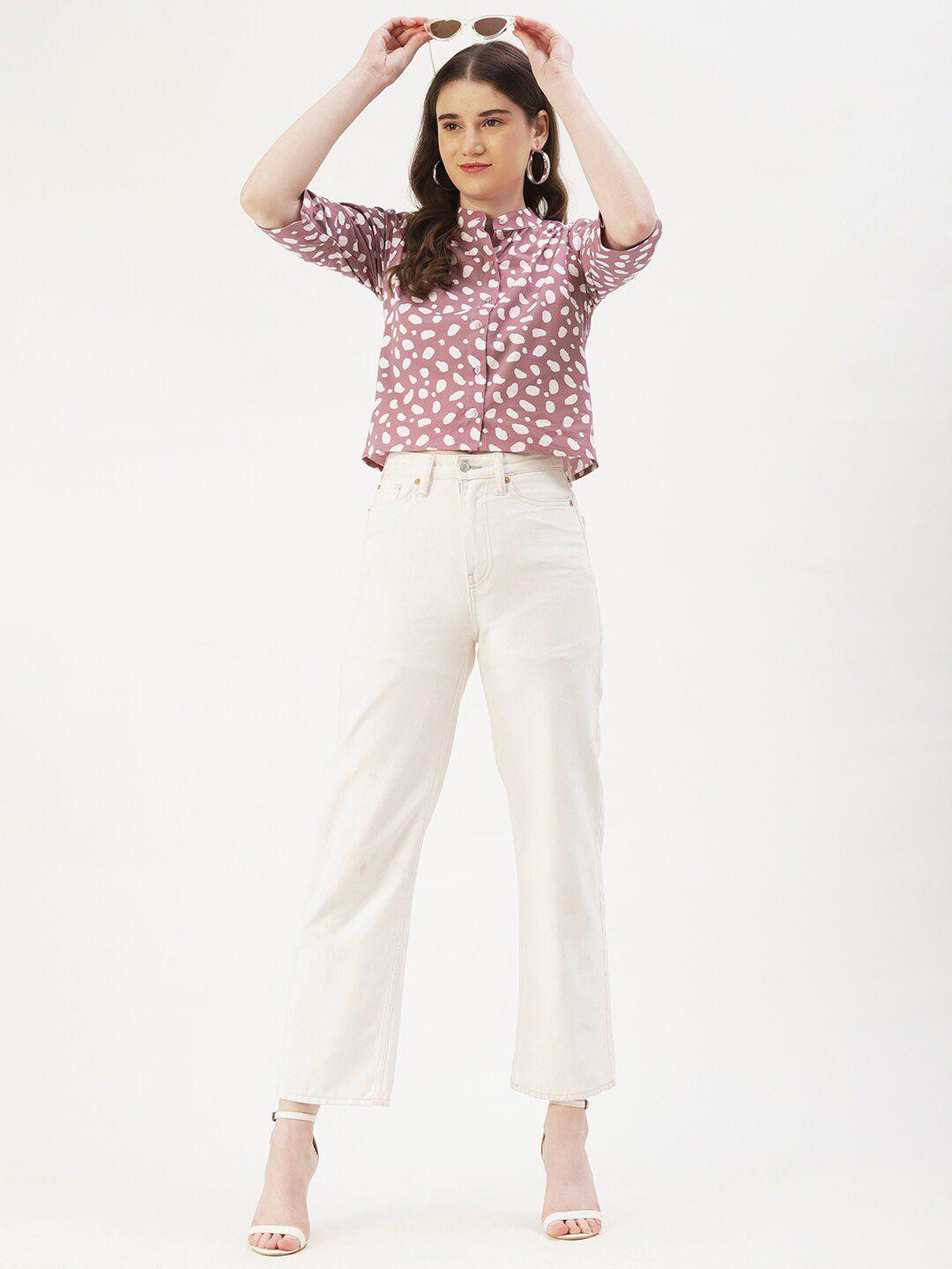 dressberry print mandarin collar shirt style top