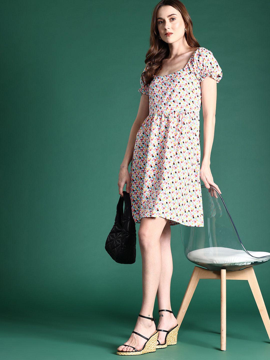 dressberry print puff sleeve a-line dress