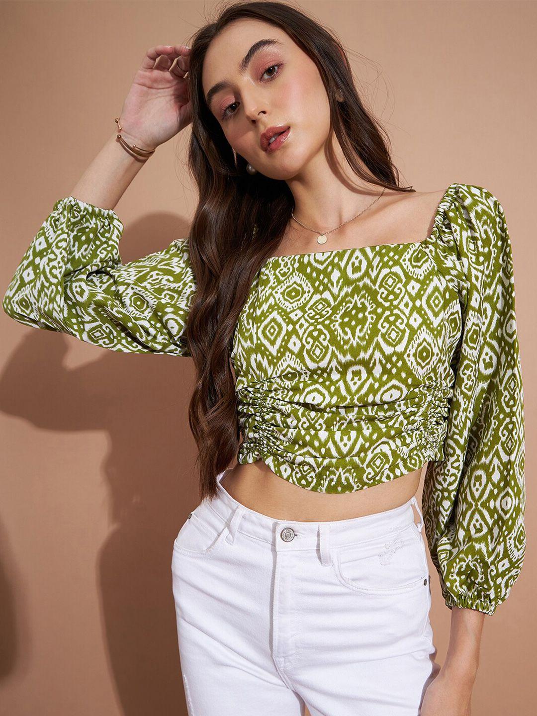 dressberry printed crepe fitted crop top