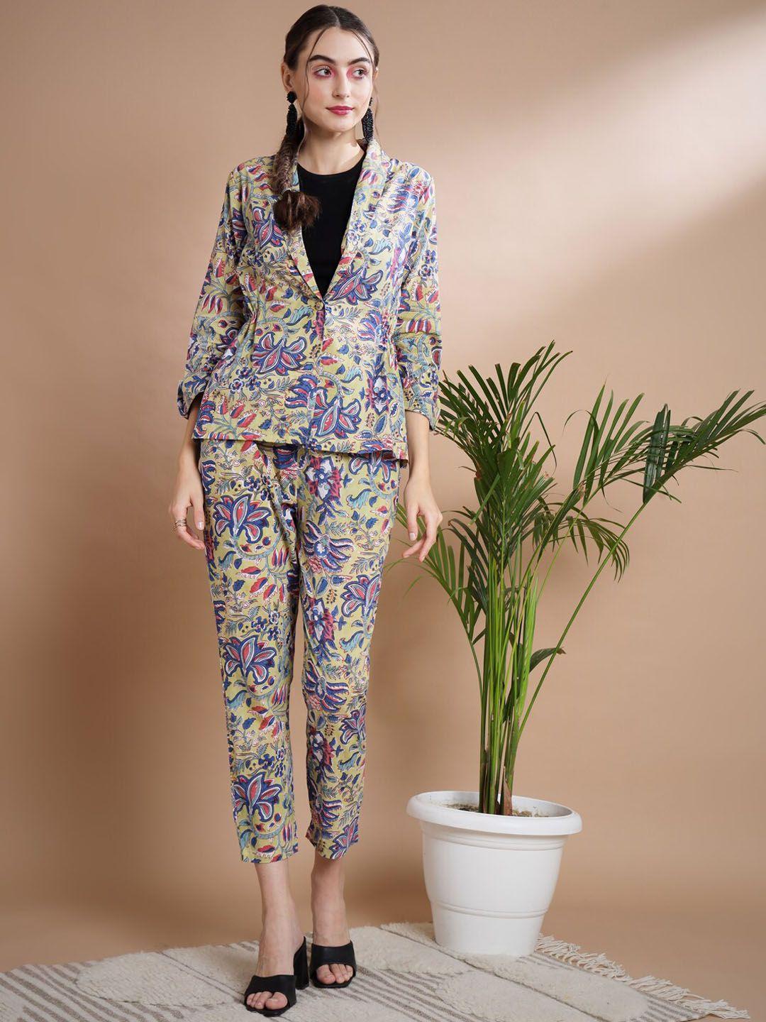 dressberry printed pure cotton coat with trousers co-ords set