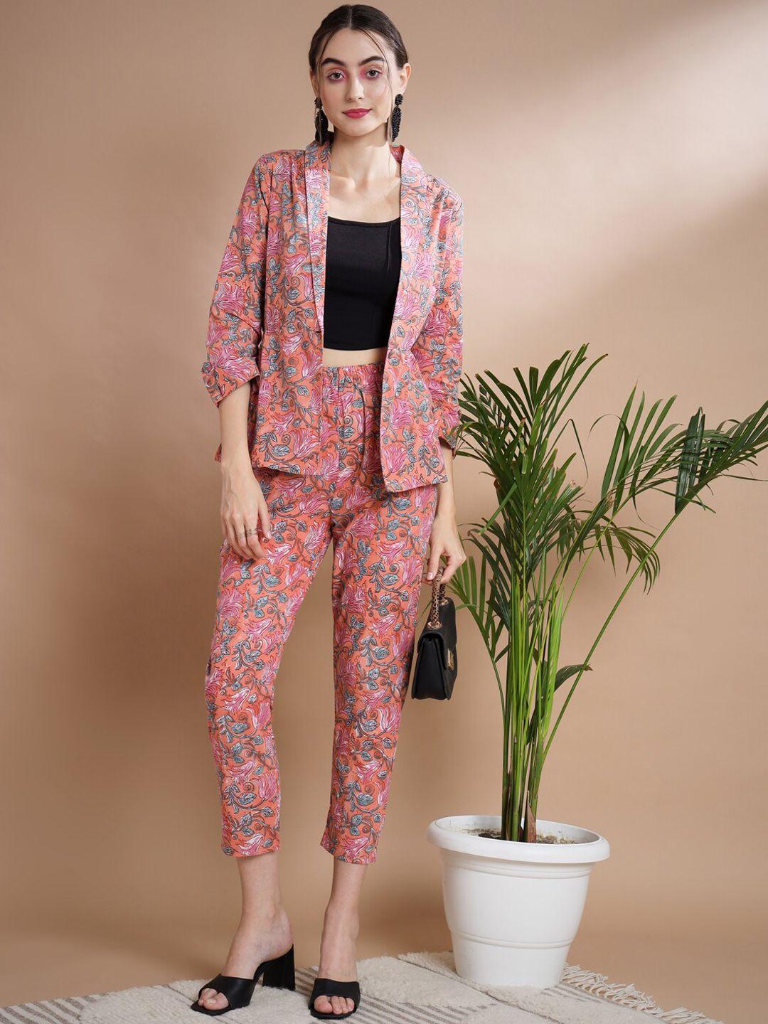 dressberry printed pure cotton coat with trousers co-ords set