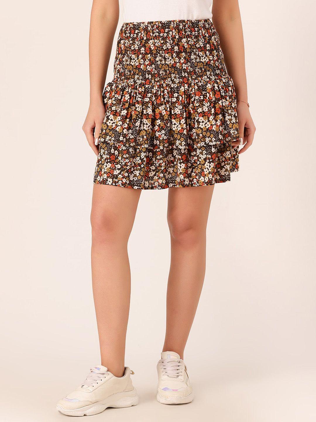 dressberry printed smocked ruffled mini skirt