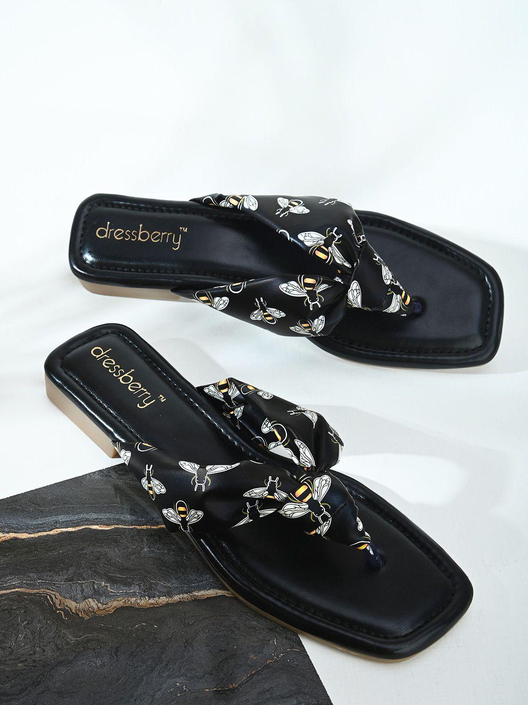 dressberry printed t-strap flats