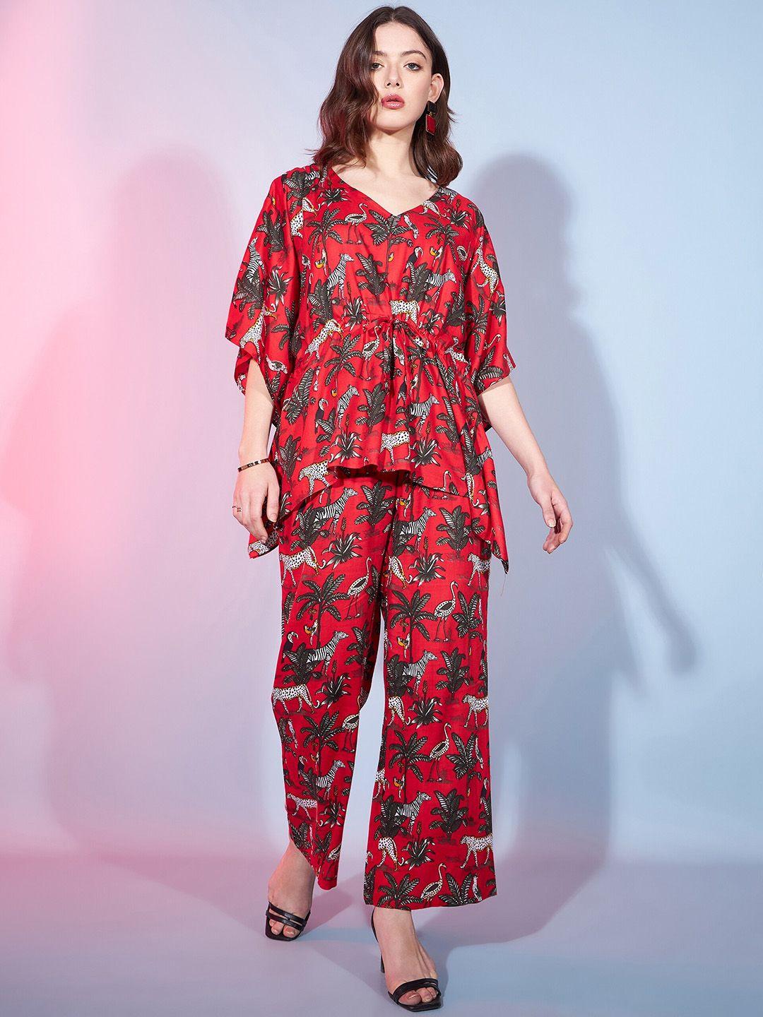 dressberry printed v-neck kaftan top with trouser co-ords