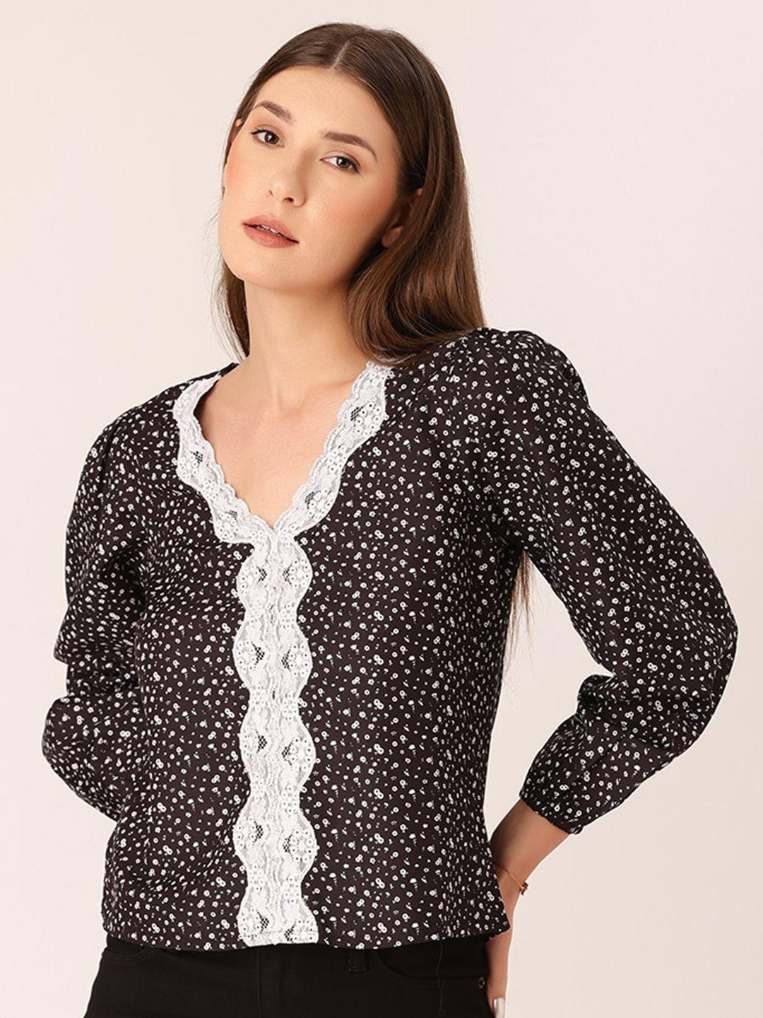 dressberry printed v-neck puff sleeves shirt style top