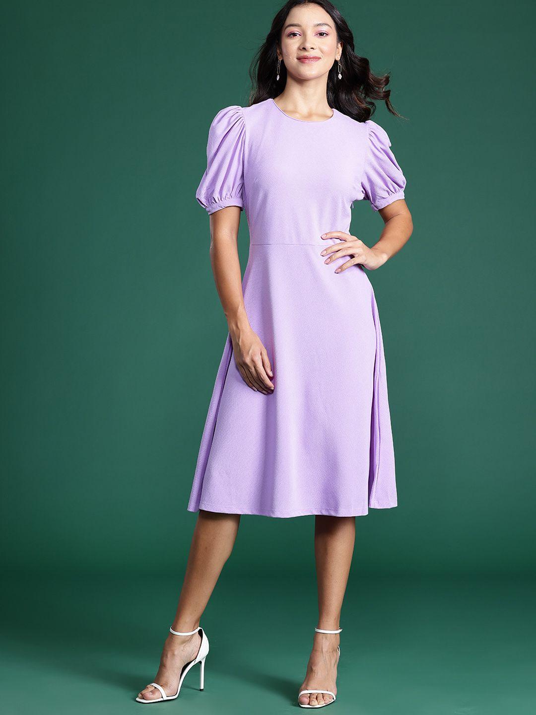 dressberry puff sleeve a-line midi dress