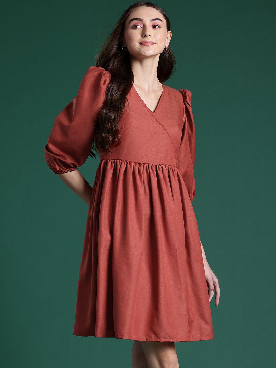 dressberry puff sleeve wrap dress