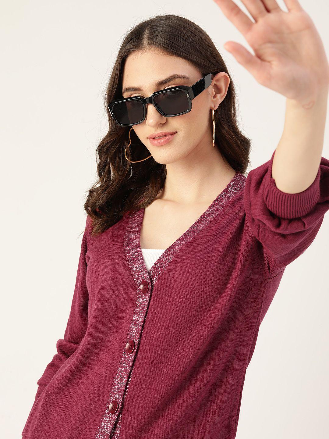 dressberry puff sleeves solid v-neck cardigan
