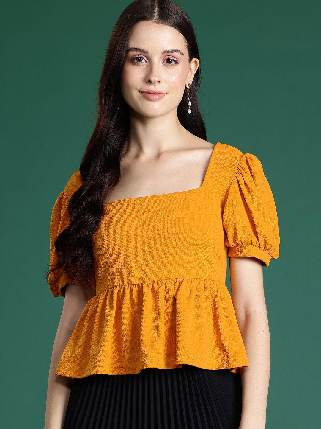 dressberry puff sleeves square back peplum top