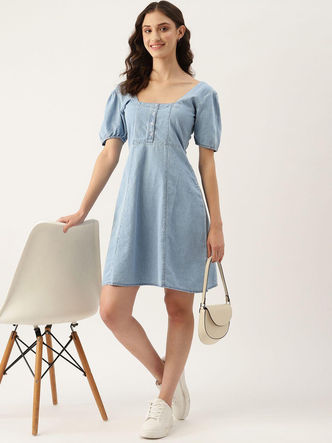 dressberry pure cotton a-line mini denim dress