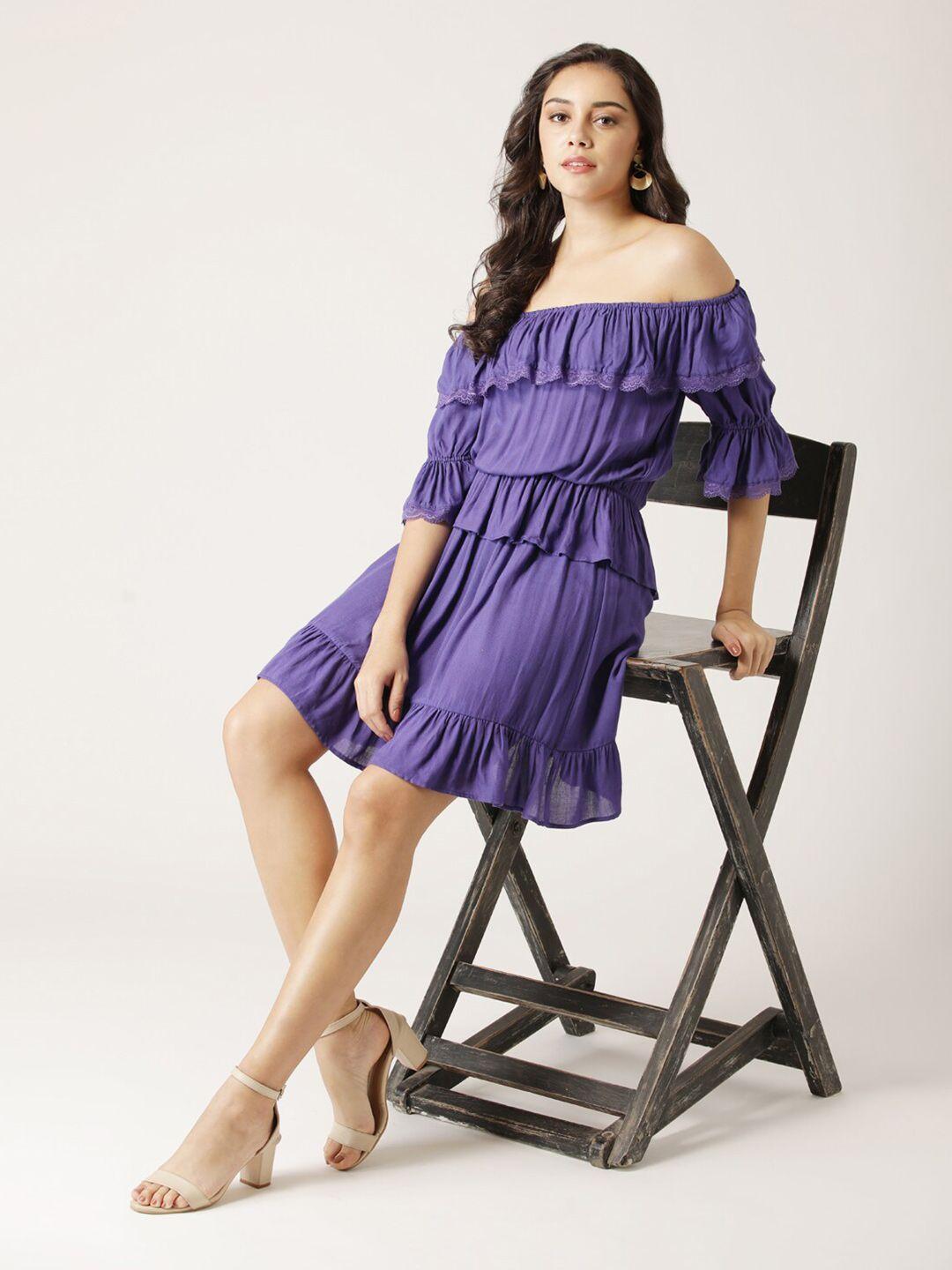 dressberry purple & marlin off-shoulder blouson dress