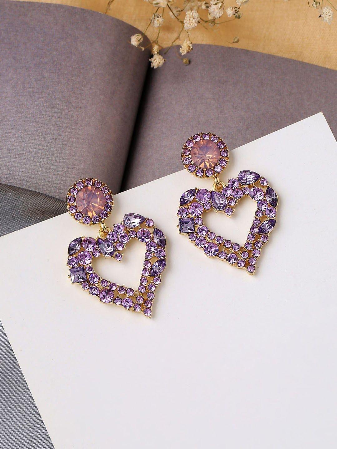 dressberry purple heart shaped drop earrings