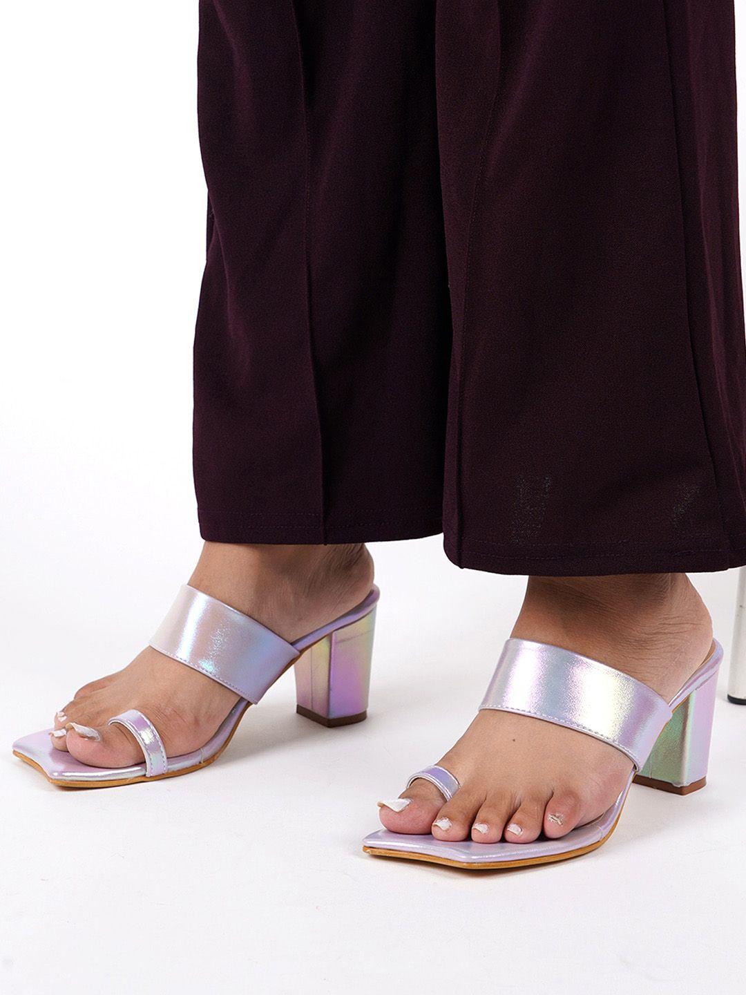 dressberry purple printed one toe block heels