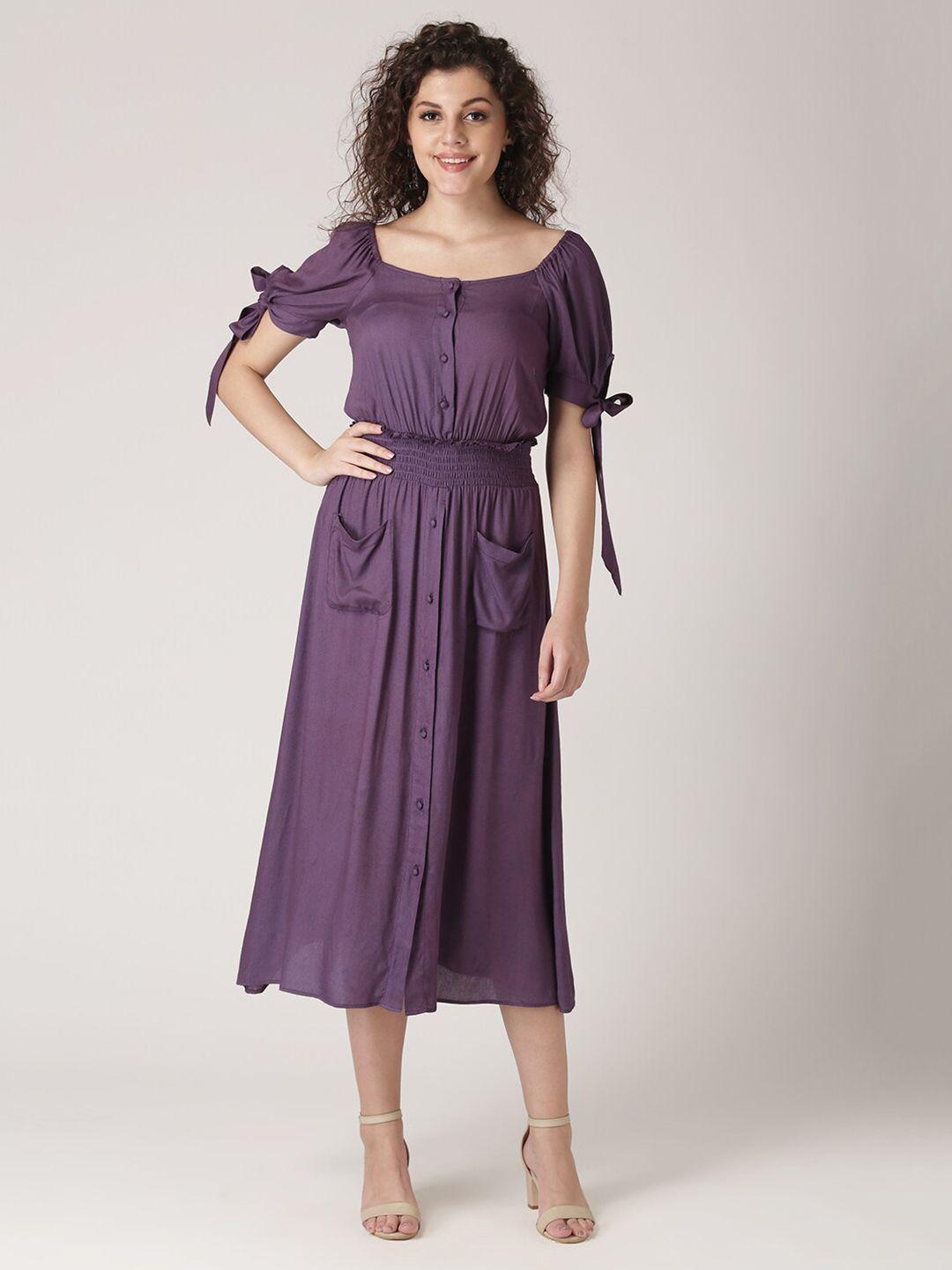 dressberry purple smocked waist midi dress