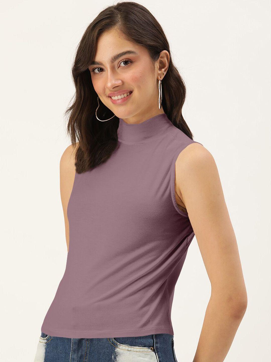 dressberry purple solid sleeveless high neck top