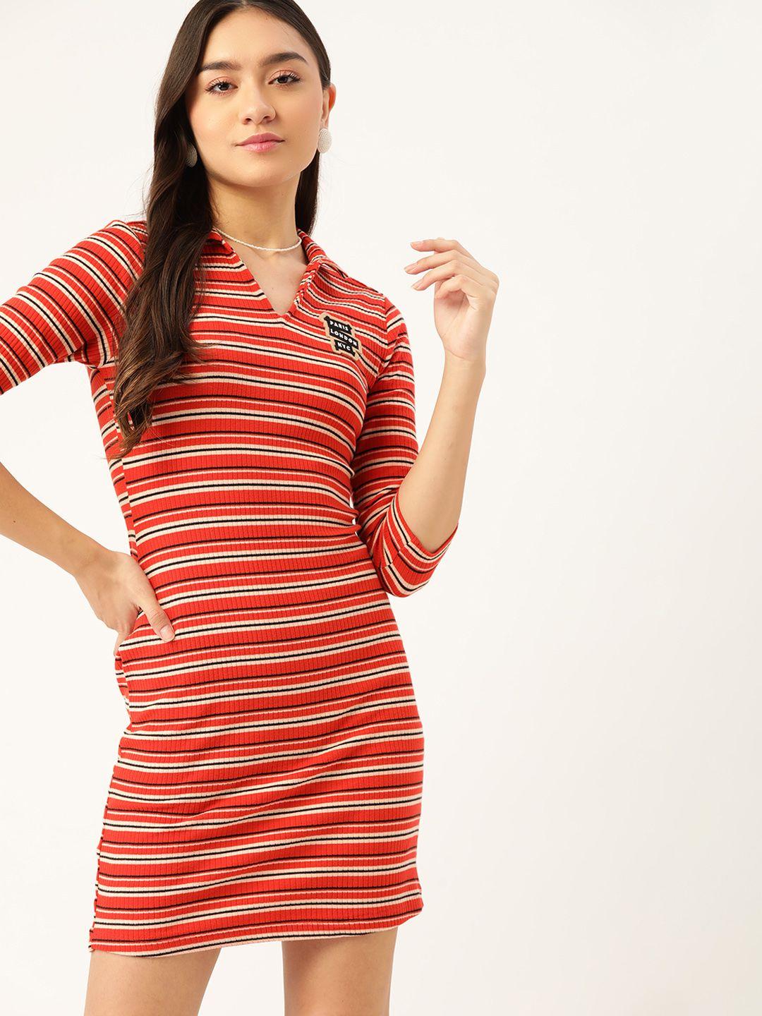 dressberry red & peach-coloured striped t-shirt dress